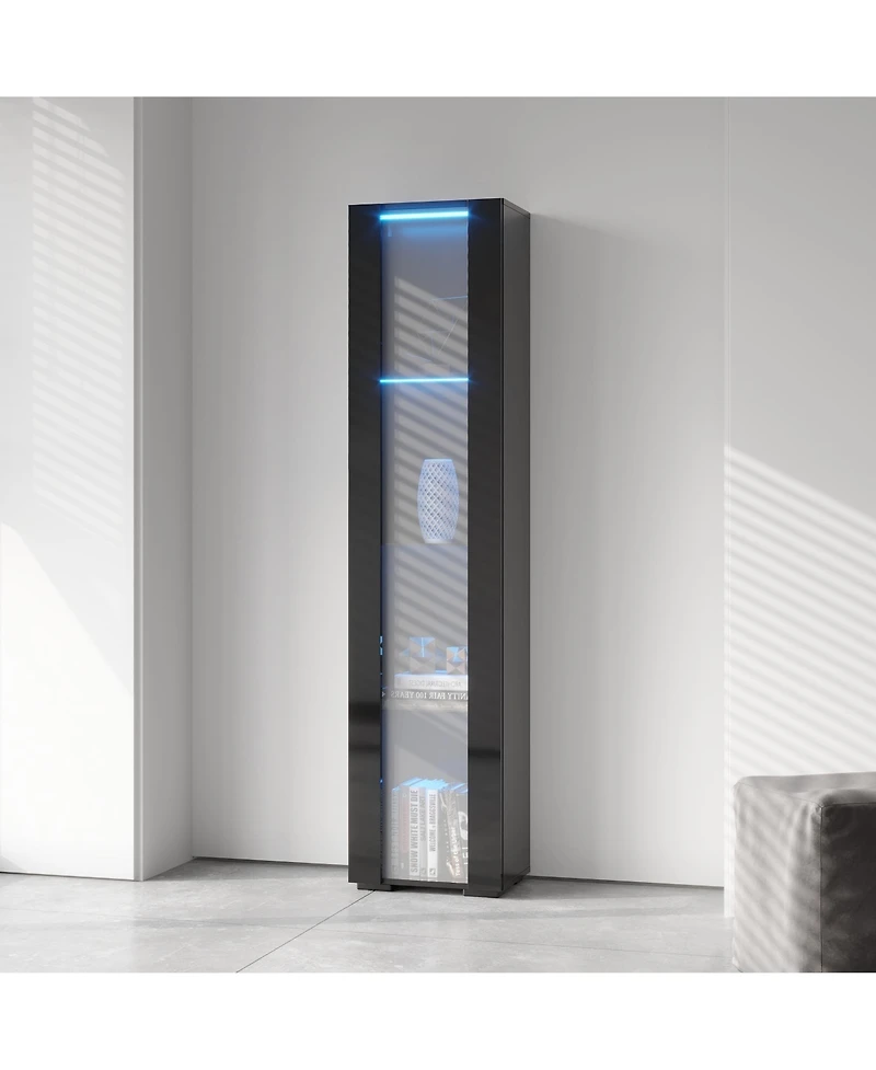flynama Tall Side Cabinet with Led Strip Lights 40 Inch High Storage Lamp Furniture