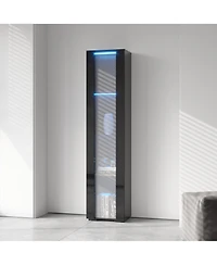 flynama Tall Side Cabinet with Led Strip Lights 40 Inch High Storage Lamp Furniture