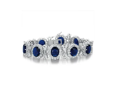 Genevive Dazzling White Gold Plated Cz Oval and Pave Statement Bracelet