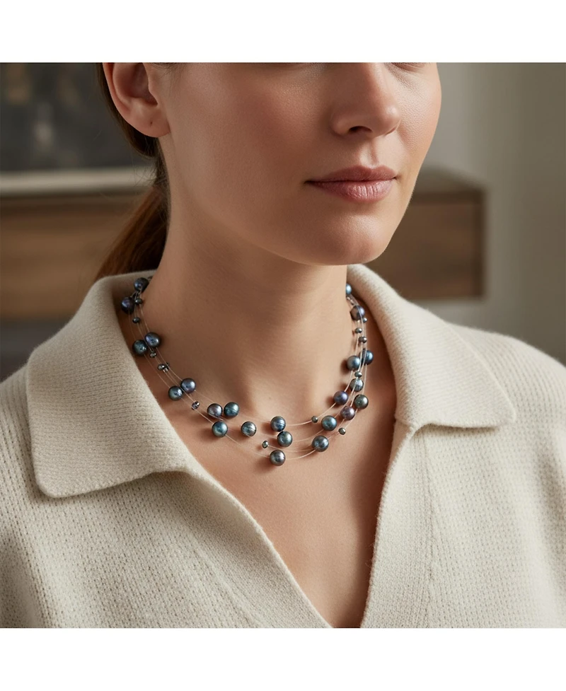 Bling Jewelry Multi Strand Pearl Illusion Necklace Choker Freshwater Cultured