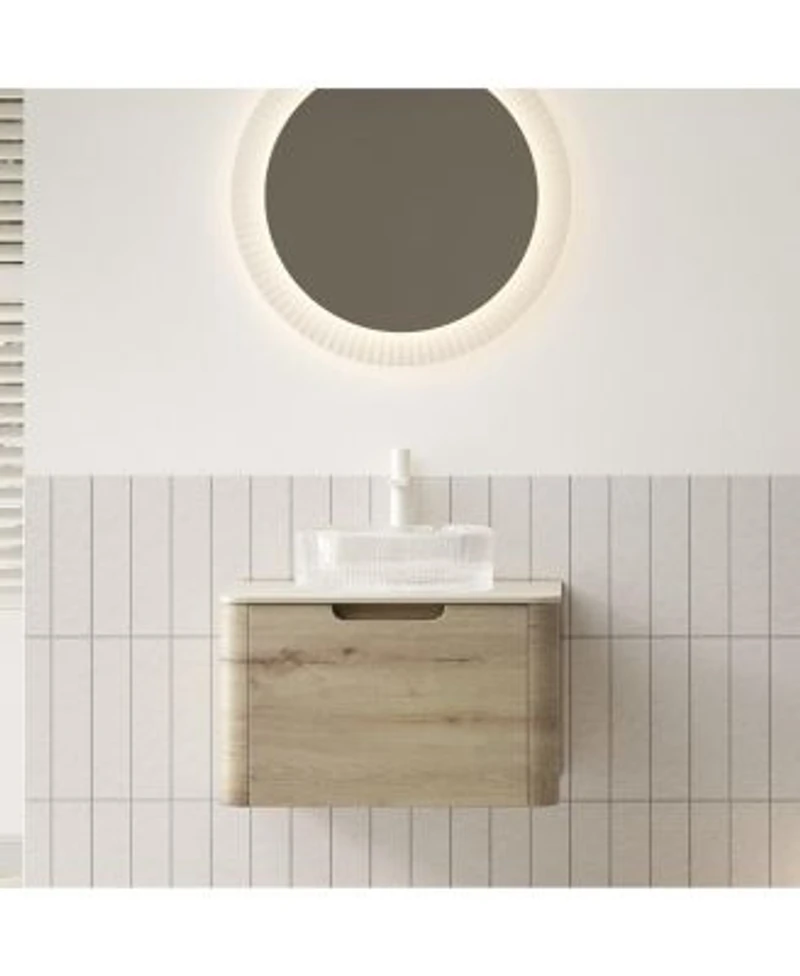 Sillysis Wall Mounted Bathroom Vanity With Ceramic Round Basin Sintered Stone Top Soft Close Drawer Available In 24 30 36 Inch Pre Assembled