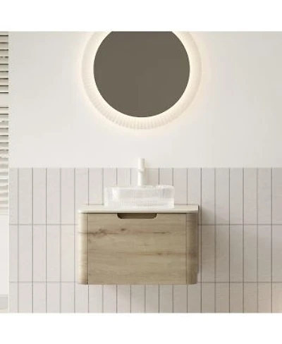 Sillysis Wall Mounted Bathroom Vanity With Ceramic Round Basin Sintered Stone Top Soft Close Drawer Available In 24 30 36 Inch Pre Assembled