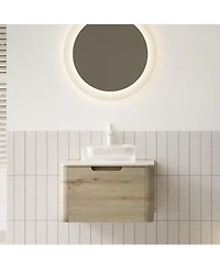 Sillysis Wall Mounted Bathroom Vanity With Ceramic Round Basin Sintered Stone Top Soft Close Drawer Available In 24 30 36 Inch Pre Assembled