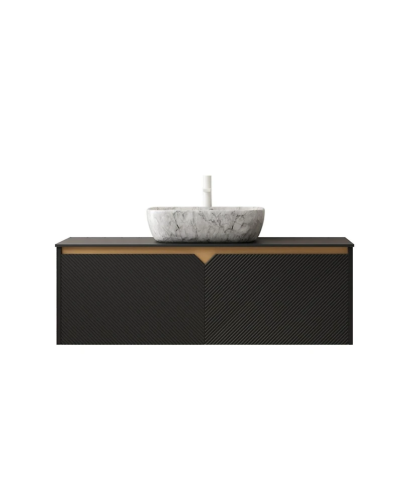 Sillysis Wall Mounted Bathroom Vanity with Sintered Stone Top, Volakas Marble Pattern Sink, Soft Close Doors