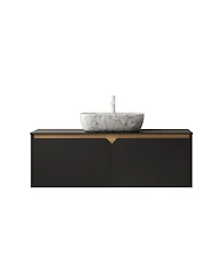 Sillysis Wall Mounted Bathroom Vanity with Sintered Stone Top, Volakas Marble Pattern Sink, Soft Close Doors