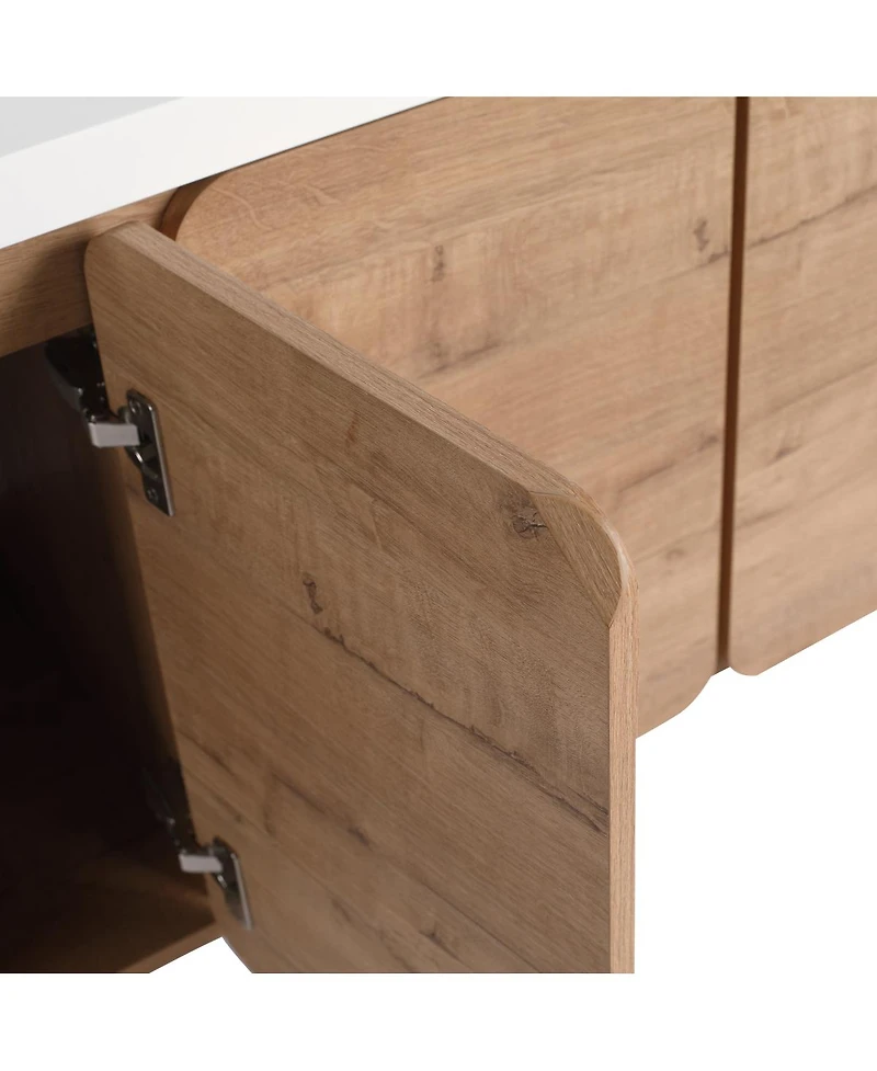 Sillysis 60 Inch Wall Mounted Modern Bathroom Vanity with Double Resin Sink, Soft Close Doors, Plywood Cabinet for Storage