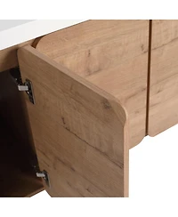 Sillysis 60 Inch Wall Mounted Modern Bathroom Vanity with Double Resin Sink, Soft Close Doors, Plywood Cabinet for Storage