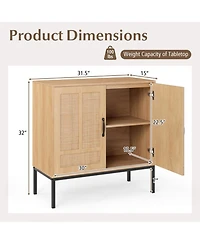 Gouun 31.5 x 32 inches Boho Rattan Storage Cabinet with Asymmetrical Doors and 250 lbs Capacity