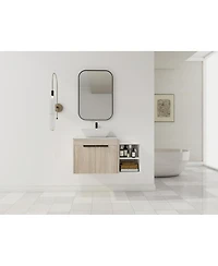 Sillysis Wall Mounted Bathroom Vanity with Ceramic Vessel Sink, Side Storage Shelf, Soft Close Doors