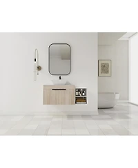 Sillysis Wall Mounted Bathroom Vanity with Ceramic Vessel Sink, Side Storage Shelf, Soft Close Doors