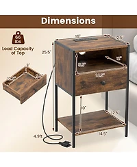Gymax Nightstand with Charging Station Bedside Table with Usb Ports and Outlets