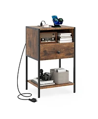 Gymax Nightstand with Charging Station Bedside Table with Usb Ports and Outlets