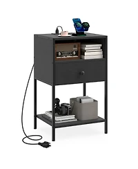 Gymax Nightstand with Charging Station Bedside Table Usb Ports and Outlets