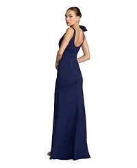 Mac Duggal Women's Petite Sleeveless Crepe Gown with Scoop Neck and Bow Detail