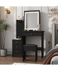 Homsee 52-Inch Vanity Desk with Matching Stool - Modern Makeup Table Led Light & Sliding Mirror | 2-in-1 Dresser Nightstand Combo