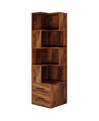 Slickblue Corner Bookcase with 5 Tier Storage Shelves and 2 Drawers