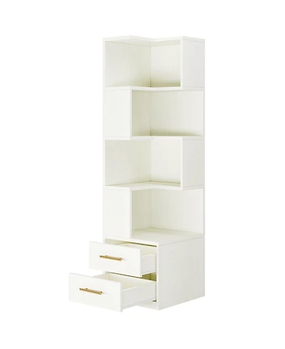Slickblue Corner Bookcase with 5 Tier Storage Shelves and 2 Drawers