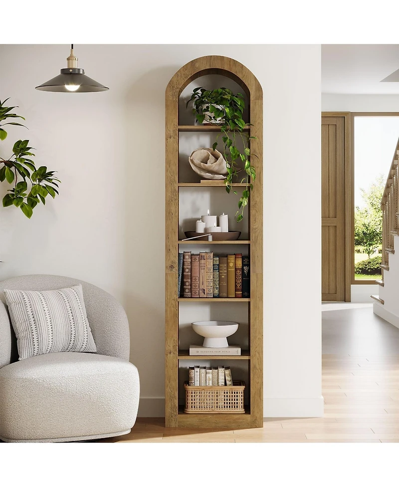 Slickblue Modern Narrow Open Bookshelf with 6 Tier Storage Design