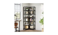 Slickblue Industrial Corner Bookcase with 7 Open Storage Shelves