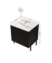 Sillysis 24 Inch Bathroom Vanity without Basin, Sintered Stone Top, Striped Soft Close Doors, Black Modern Scandinavian Storage Cabinet