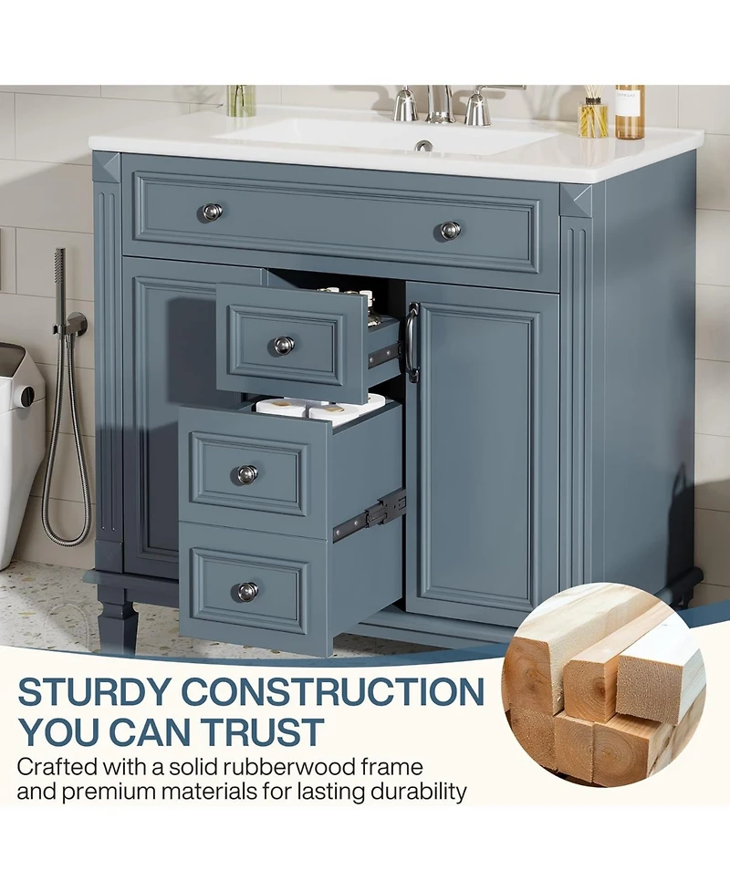 Tribesigns 36-Inch Bathroom Vanity with Sink, Freestanding Bathroom Sink Cabinet with 2 Doors and 2 Drawer, Adjustable Shelf