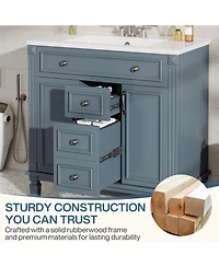 Tribesigns 36-Inch Bathroom Vanity with Sink, Freestanding Bathroom Sink Cabinet with 2 Doors and 2 Drawer, Adjustable Shelf