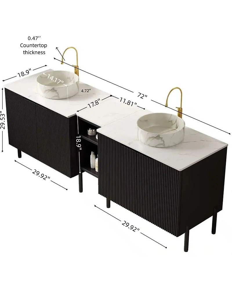 Sillysis Inch Bathroom Vanity with Double Vessel Sinks, Sintered Stone Countertop, Soft Close Doors