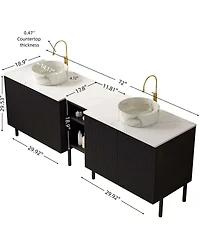 Sillysis Inch Bathroom Vanity with Double Vessel Sinks, Sintered Stone Countertop, Soft Close Doors