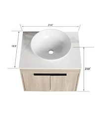 Sillysis Wall Mounted Bathroom Vanity with Ceramic Vessel Sink, Stone Top, Soft Close Doors