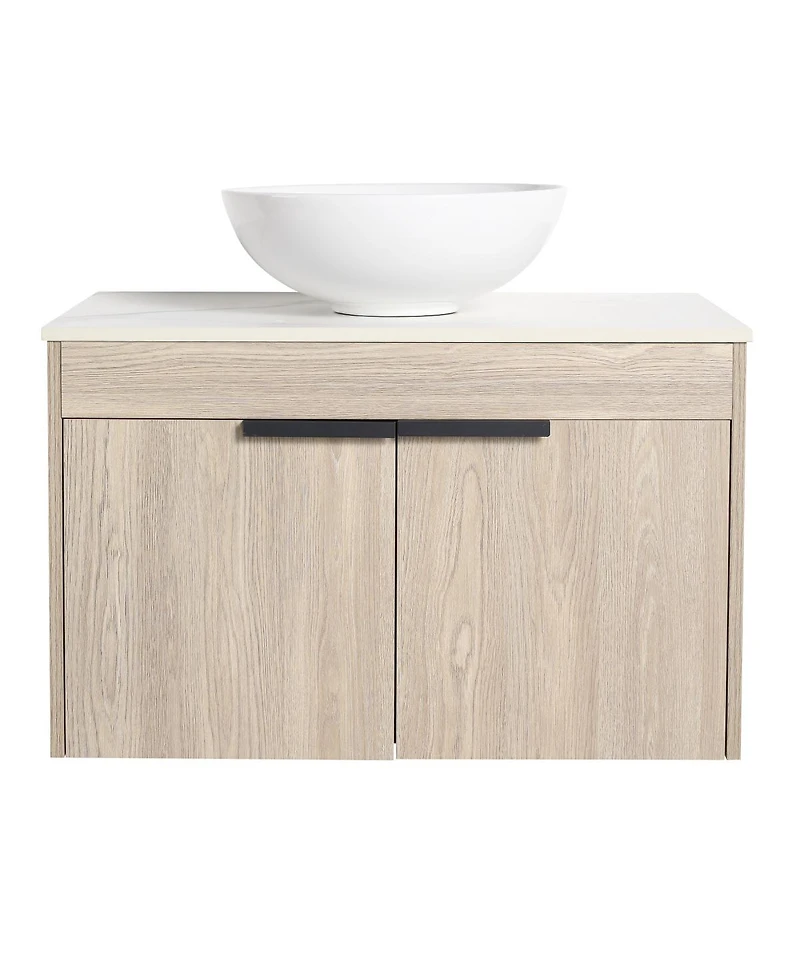 Sillysis Wall Mounted Bathroom Vanity with Ceramic Vessel Sink, Stone Top, Soft Close Doors