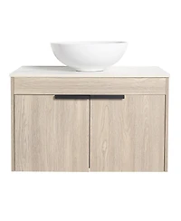 Sillysis Wall Mounted Bathroom Vanity with Ceramic Vessel Sink, Stone Top, Soft Close Doors