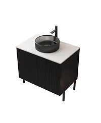 Sillysis Bathroom Vanity without Basin, Sintered Stone Top, Soft Close Doors, Black Modern Scandinavian Storage Cabinet