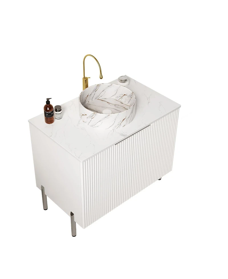 Sillysis Bathroom Vanity without Basin, Sintered Stone Top, Soft Close Doors, Black Modern Scandinavian Storage Cabinet