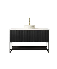 Sillysis 48 Inch Modern Bathroom Vanity with Sintered Stone Countertop, Ceramic Vessel Sink, Soft Close Doors, Open Shelf