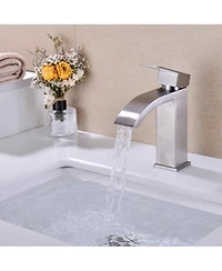 Phying Waterfall Spout Bathroom Sink Single Handle Faucet with Pop-Up Drain (with Overflow)