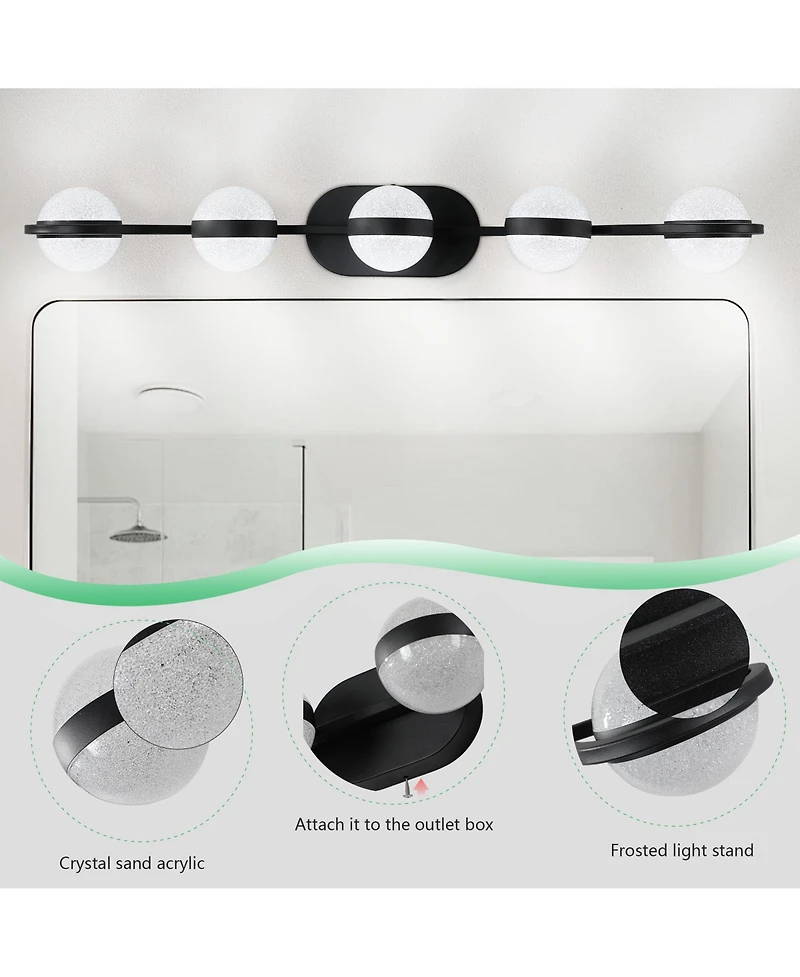 Midola Modern Minimalist Bathroom Vanity Light, Led 5 Bulb Frosted Glass Shades, Wall Mounted Decorative Lighting Fixture for Bathroom