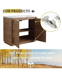 Sillysis Freestanding Bathroom Vanity with Ceramic Sink, Modern Plywood Cabinet, Soft Close Doors, Ample Storage