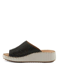 Spring Step Women's Rhydian Slip-On Leather Wedge Sandals - Perforated Flower Design, Cushioned Footbed