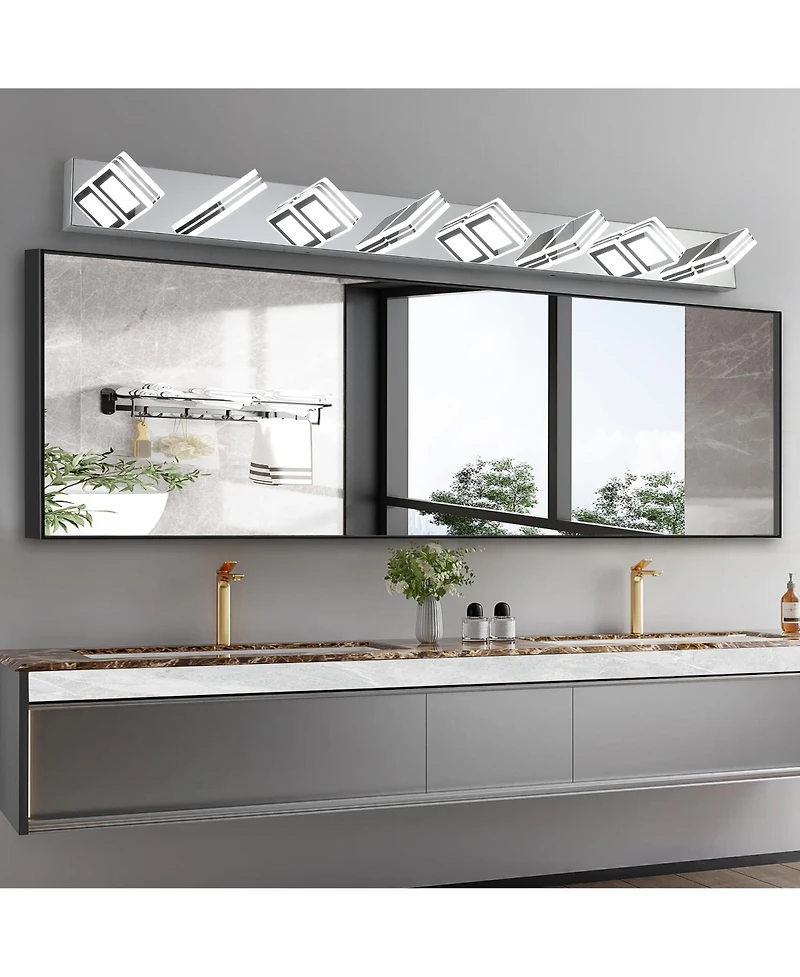 Midola 52" Modern 8-Light Led Vanity Light, Square Acrylic Lampshades Wall Mount Fixture for Bathroom, Mirror Lighting