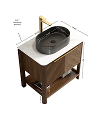 Sillysis Modern Bathroom Vanity with Vessel Sink, Sintered Stone Countertop, Soft Close Solid Wood 3D Doors