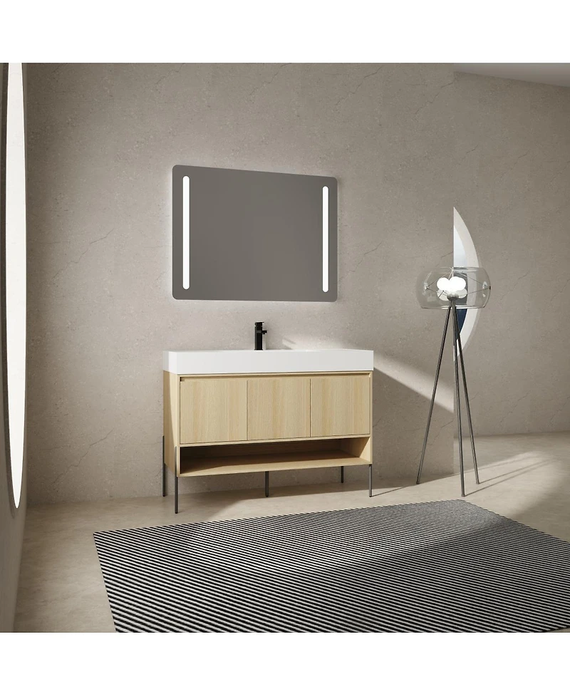 Sillysis 47 Inch Freestanding Bathroom Vanity with Resin Basin, Double Doors, Large Storage, Open Shelf for Modern Bathrooms