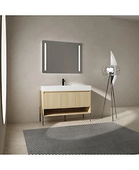 Sillysis 47 Inch Freestanding Bathroom Vanity with Resin Basin, Double Doors, Large Storage, Open Shelf for Modern Bathrooms