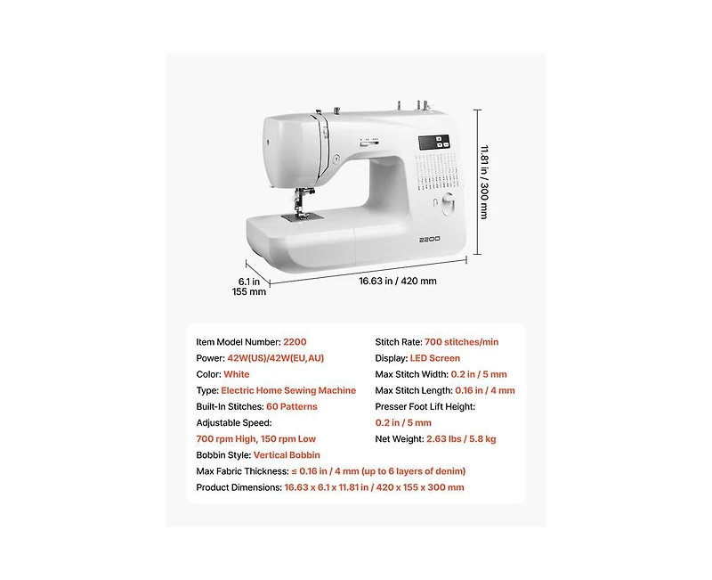Yobtop Computerized Sewing Machine, 60 Stitch Applications, Digital Display, Automatic Needle Threader, Metal Frame, Free Arm Mode, Led Screen