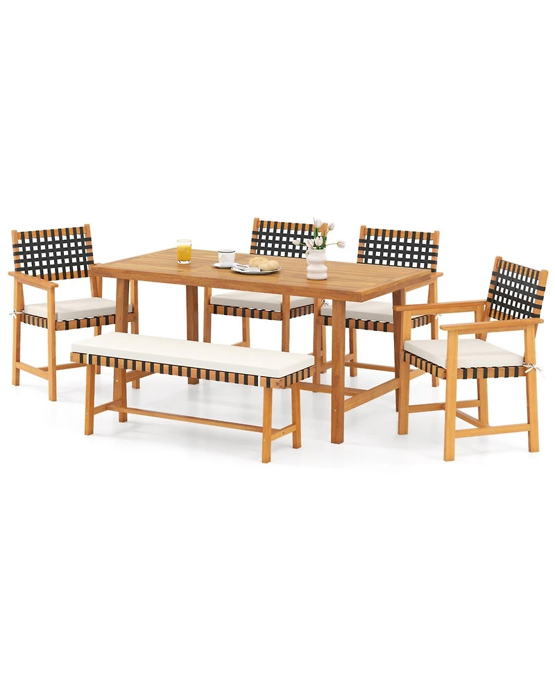 Sugift 6-Piece Farmhouse Acacia Wood Patio Dining Furniture Set