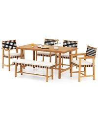 Sugift 6-Piece Farmhouse Acacia Wood Patio Dining Furniture Set