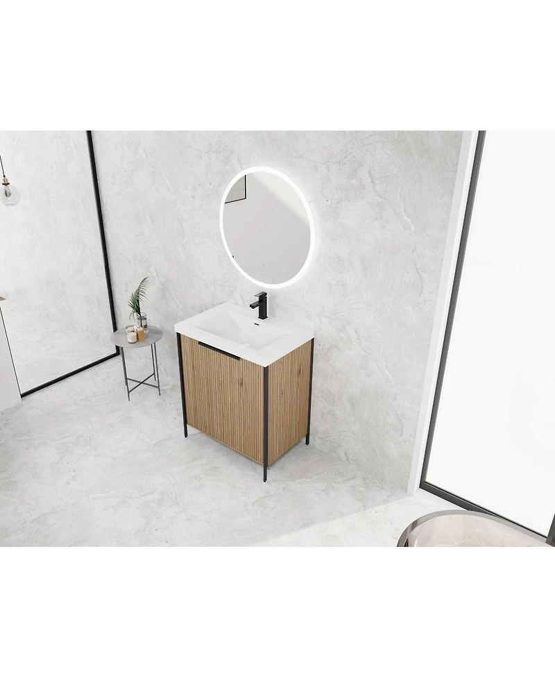 Sillysis Modern Freestanding Bathroom Vanity with Resin Sink, Soft Close Door, Adjustable Shelf, Plywood Cabinet