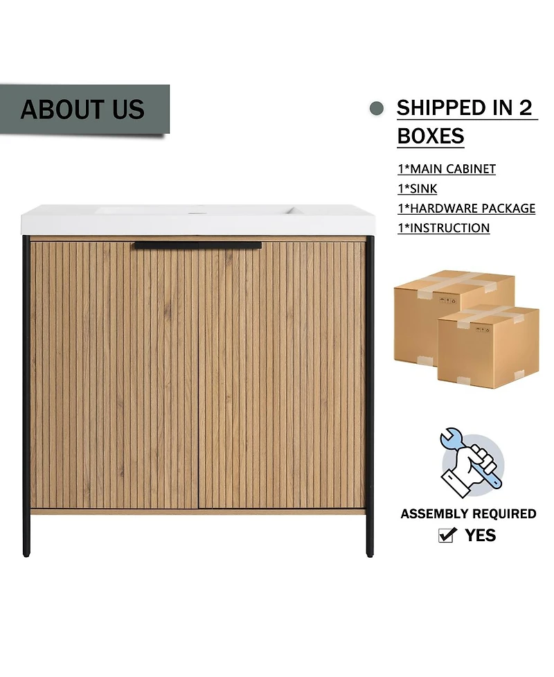 Sillysis Modern Freestanding Bathroom Vanity with Resin Sink, Soft Close Door, Adjustable Shelf, Plywood Cabinet