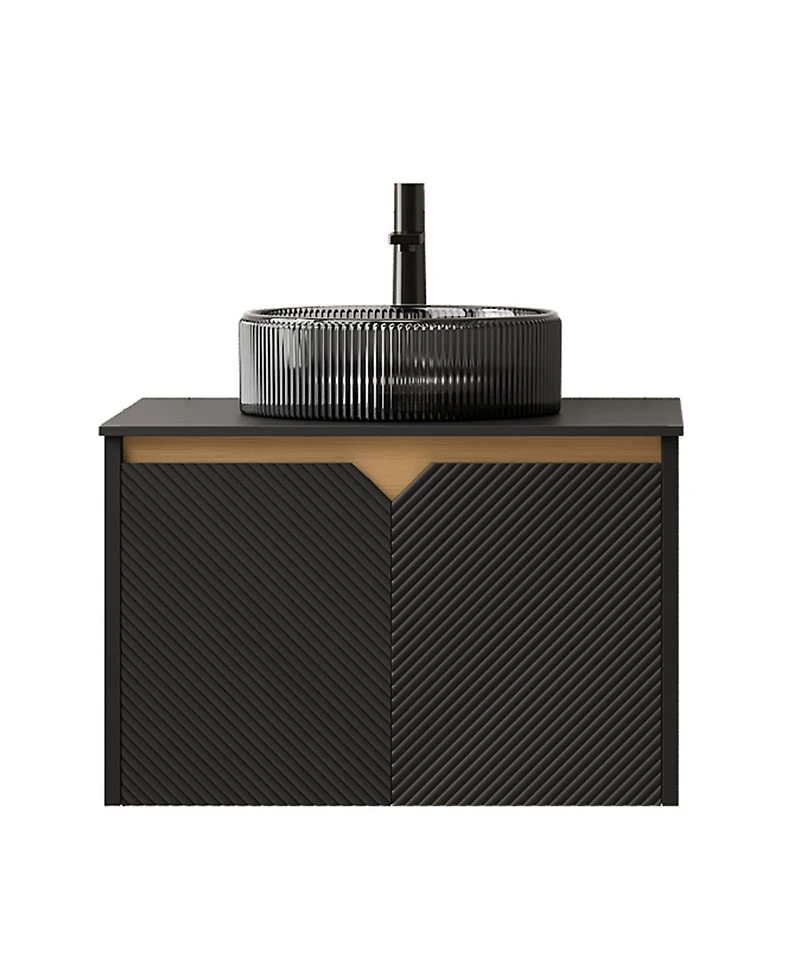 Sillysis Wall Mounted Bathroom Vanity with Glass Basin, Sintered Stone Top, Soft Close Door