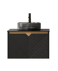 Sillysis Wall Mounted Bathroom Vanity with Glass Basin, Sintered Stone Top, Soft Close Door