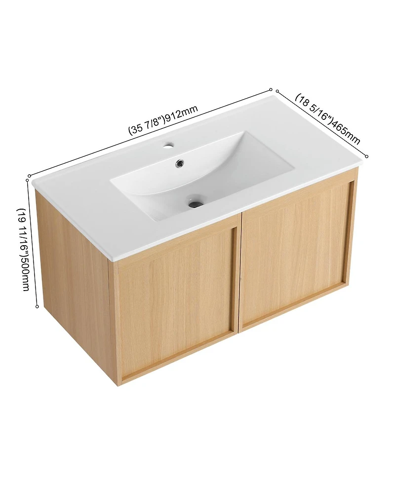 Sillysis Modern Wall Mounted Bathroom Vanity with Ceramic Sink, Soft Close Doors